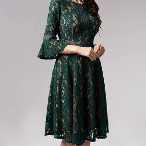 Emerald Lace Bell Sleeve Dress